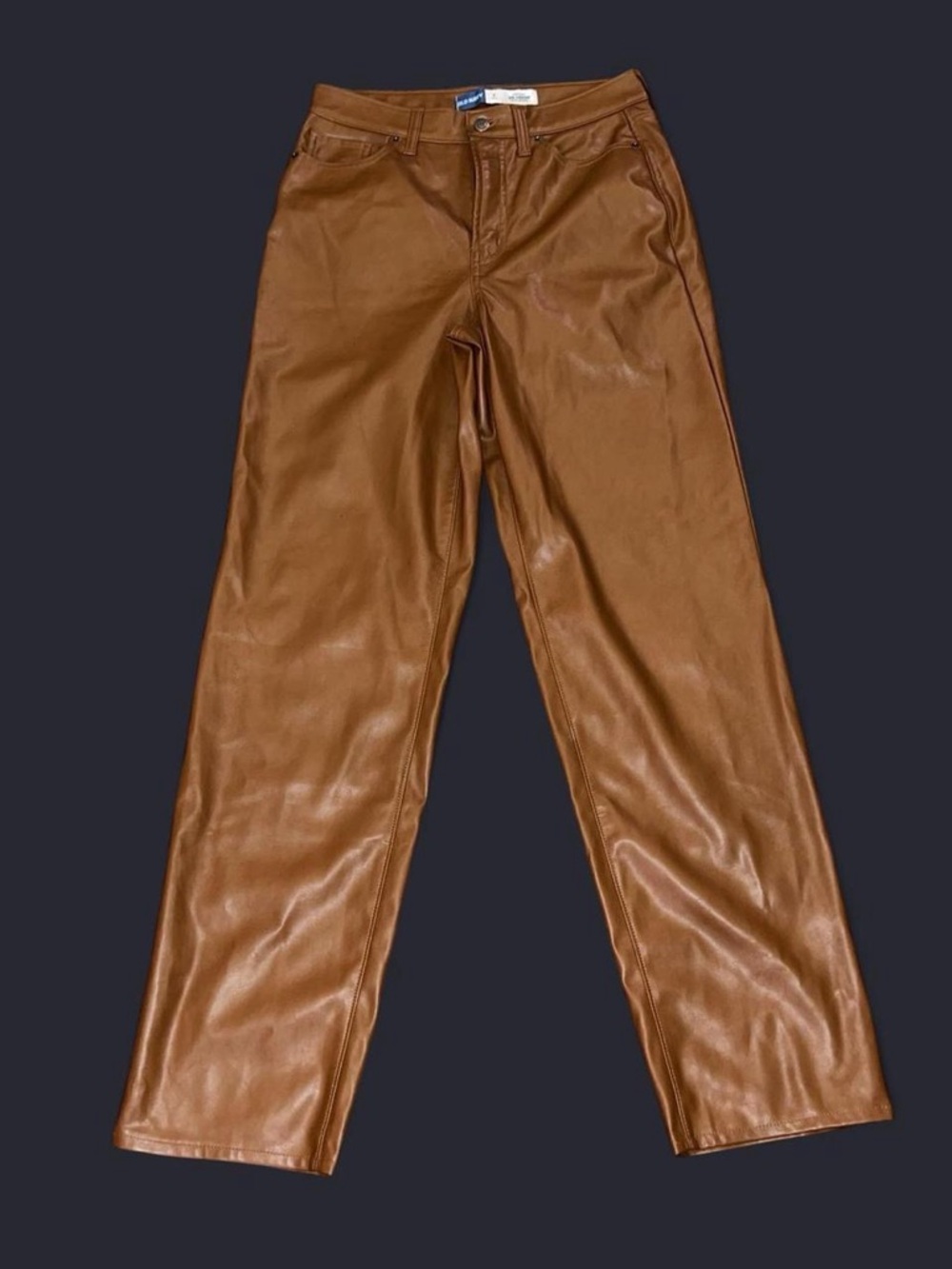 Brown Faux Leather Straight-Leg Pants